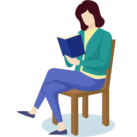 female reading book on chair